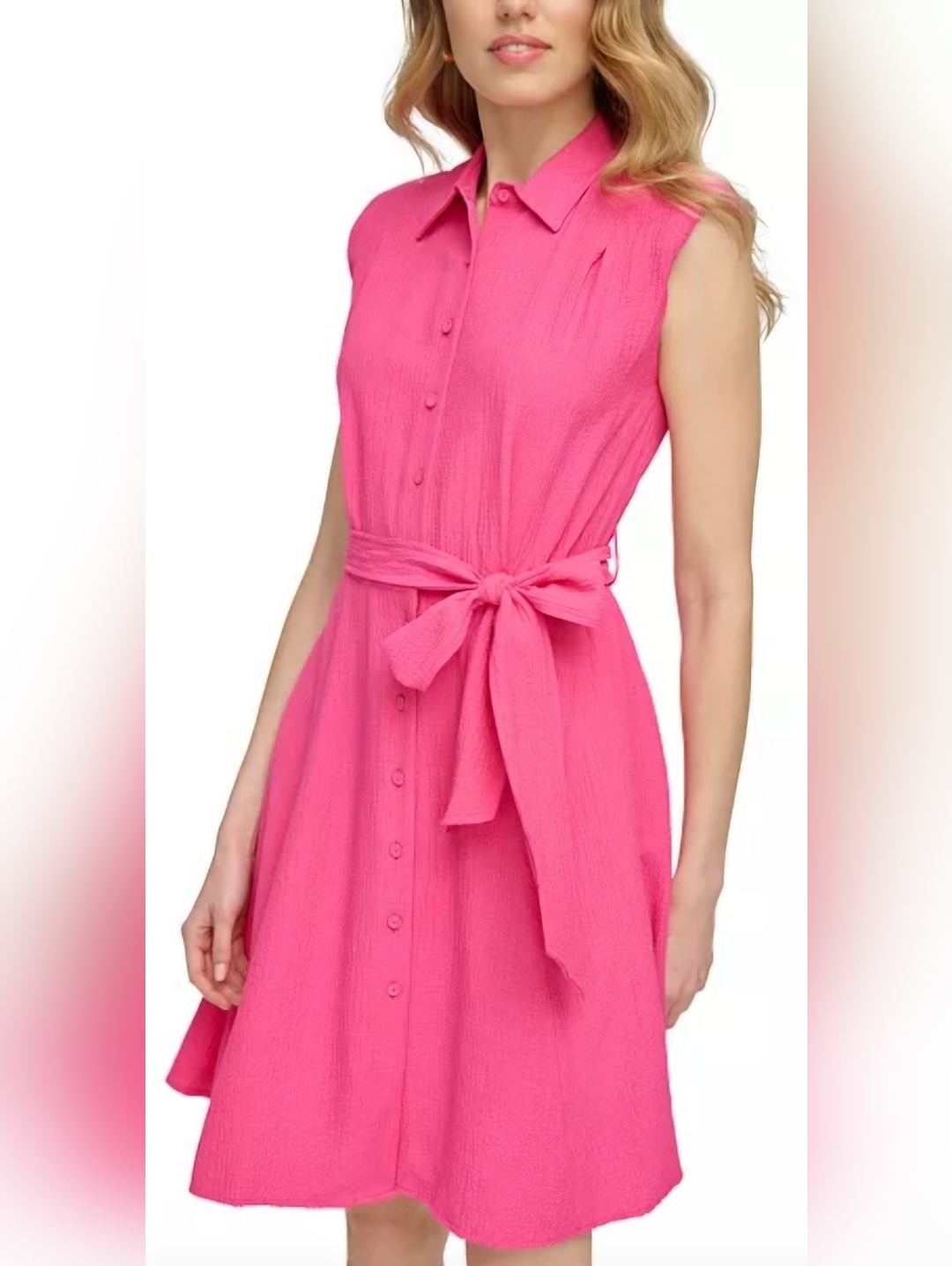 Calvin Klein Hibiscus Pink Sleeveless Button-Down Midi Dress Size 14 Nwt